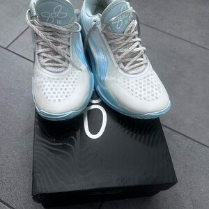 White and Blue Athletic Sneakers